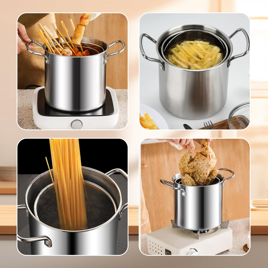 3.5L Stainless Steel Deep Fryer Pot with Lid and Basket V61306
