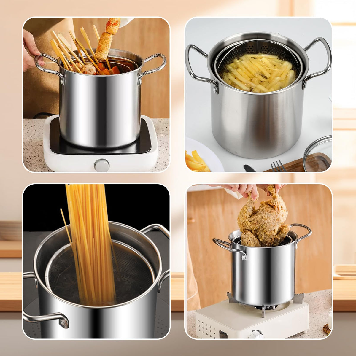 3.5L Stainless Steel Deep Fryer Pot with Lid and Basket V61306