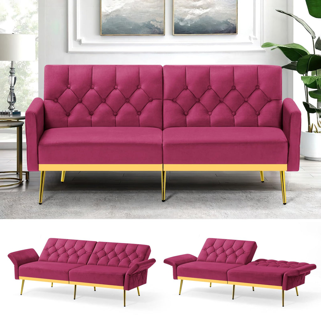 Velvet Sofa Bed with Adjustable Armrests & Backrests P60216
