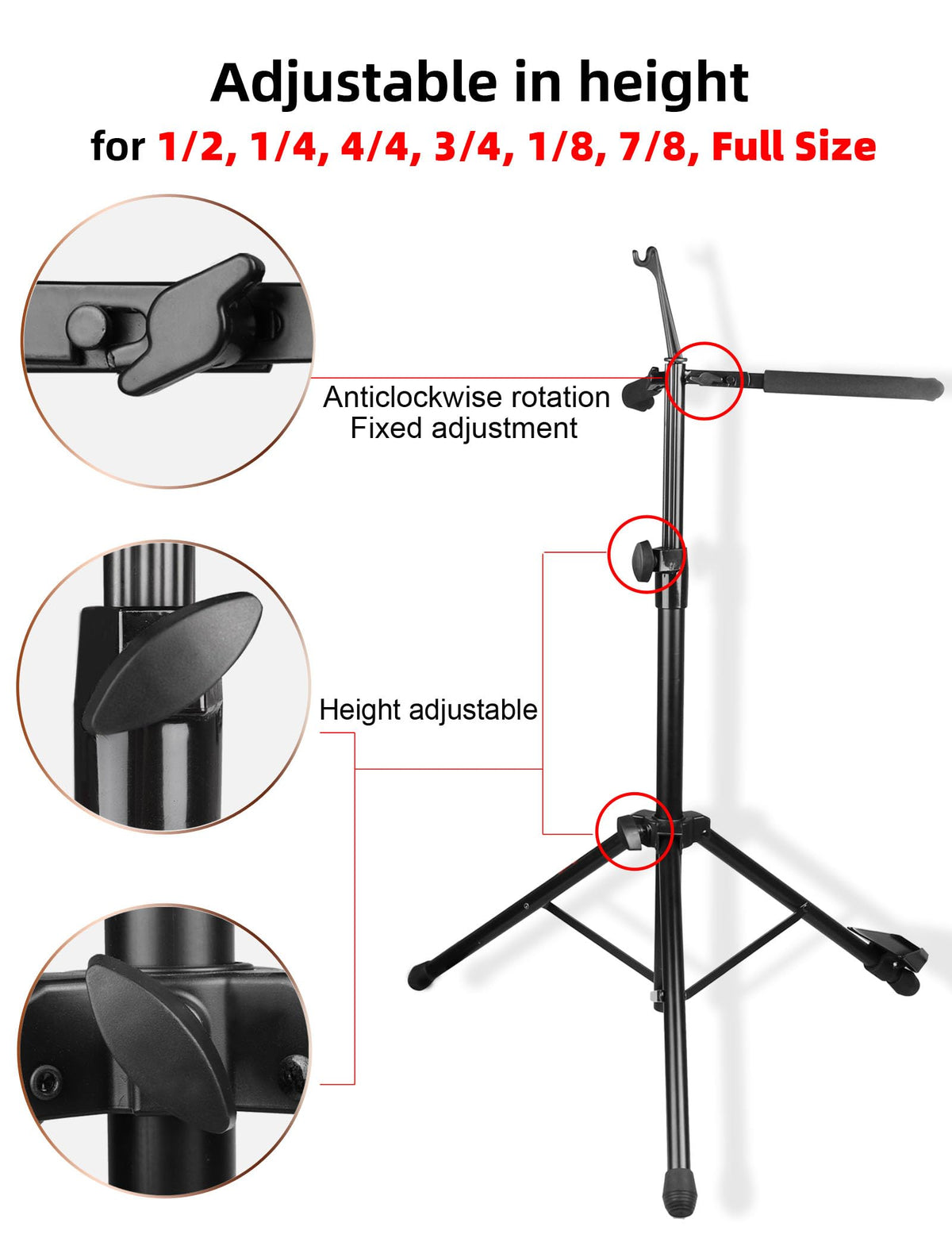 Adjustable Foldable Cello Stand with Bow Hook J8713