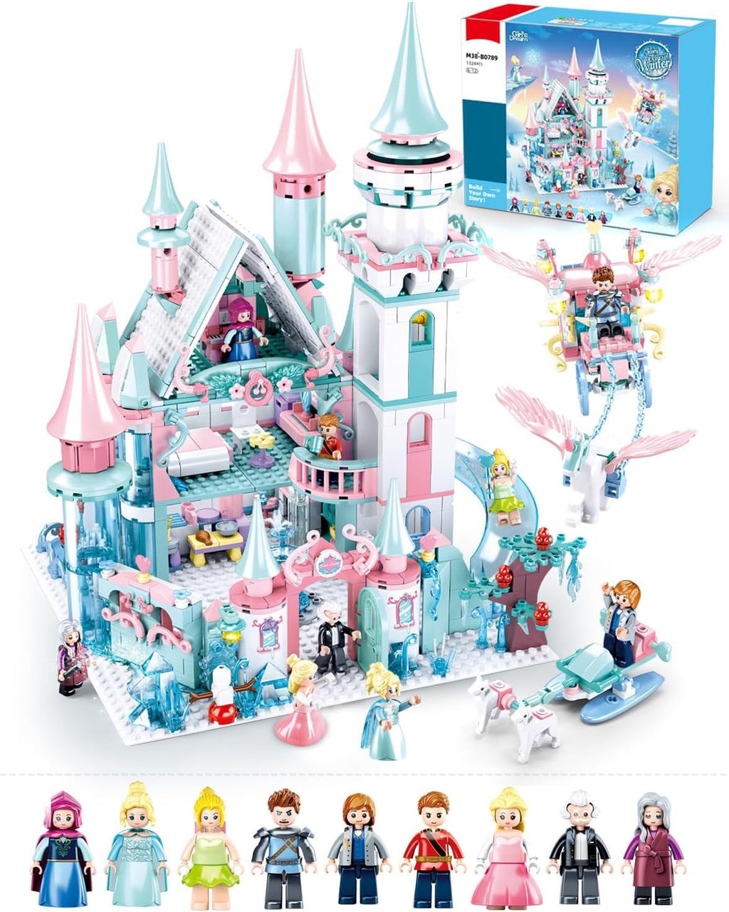 Castle Building Set with Slide, Carriage & Sledge, 9 Minifigures, 1314 PCS M783