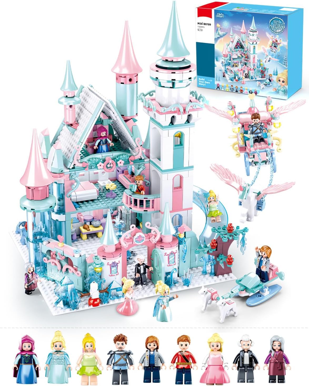 Castle Building Set with Slide, Carriage & Sledge, 9 Minifigures, 1314 PCS M783