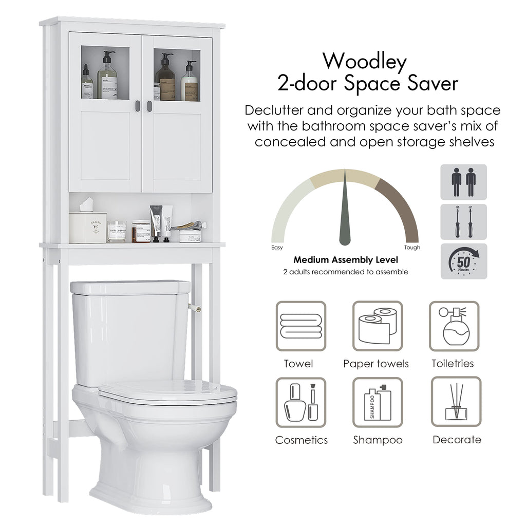 White Over the Toilet Storage Cabinet with Glass Doors H2424
