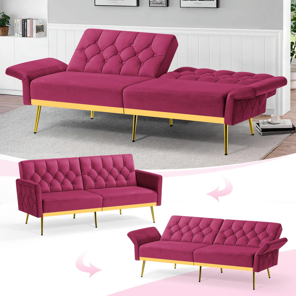 Velvet Sofa Bed with Adjustable Armrests & Backrests P60216