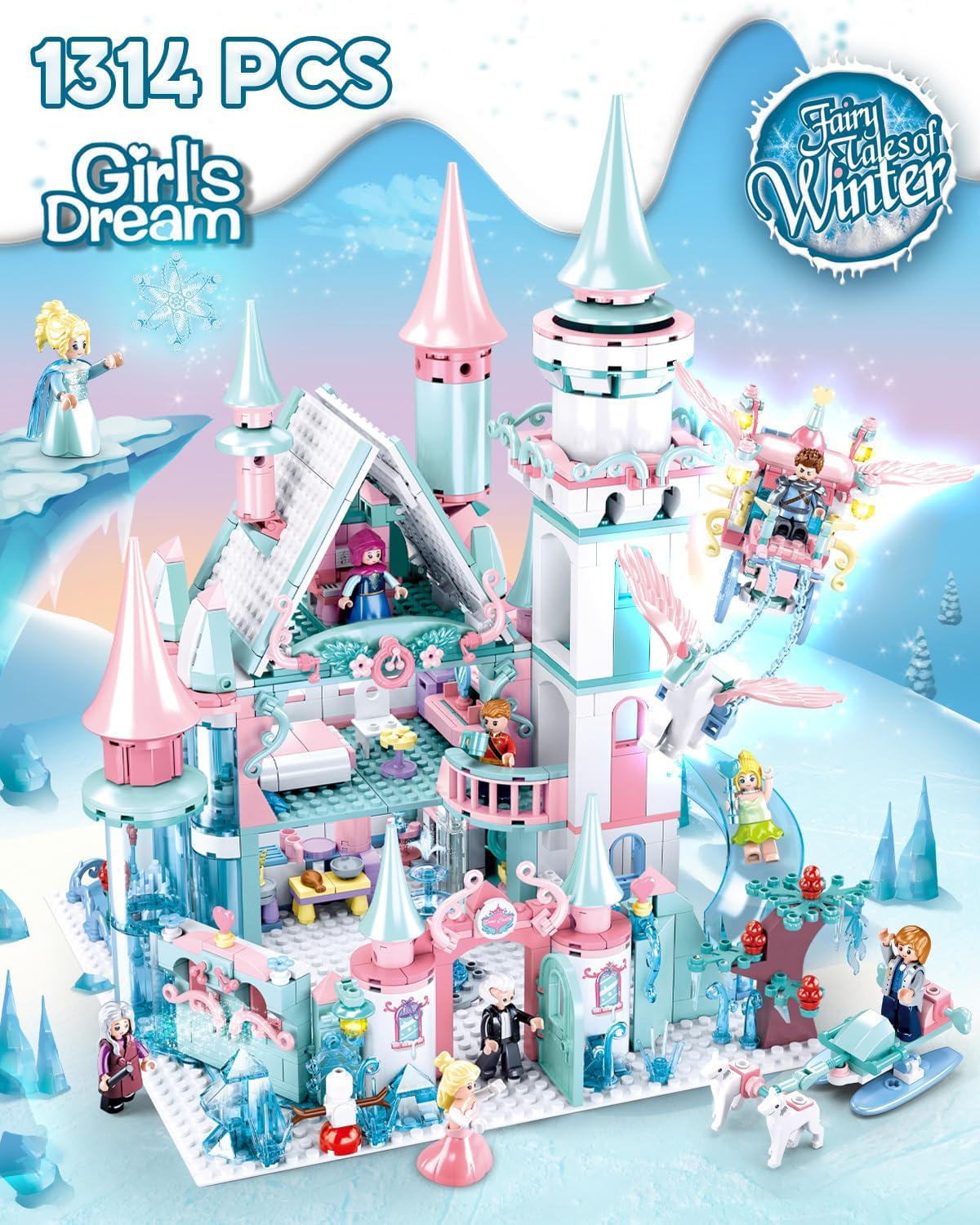 Castle Building Set with Slide, Carriage & Sledge, 9 Minifigures, 1314 PCS M783