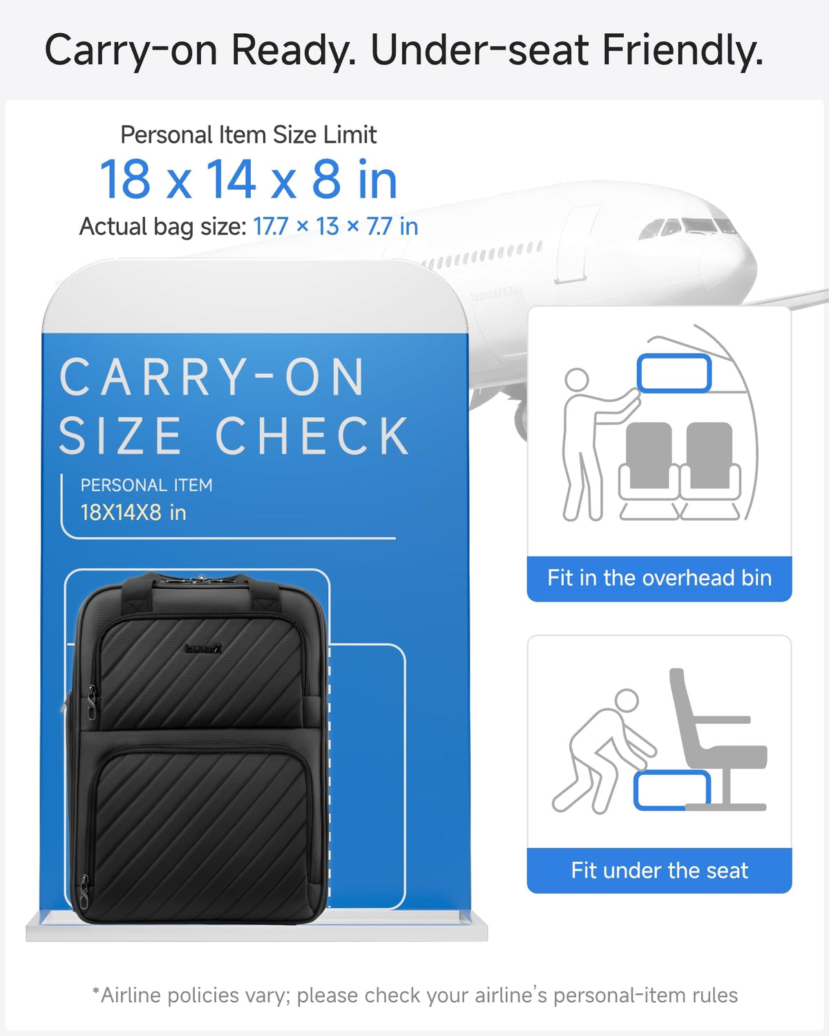 Black Softside Underseat Carry On Bag D3454