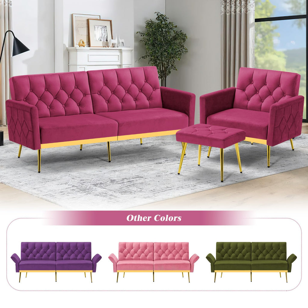 Velvet Sofa Bed with Adjustable Armrests & Backrests P60216