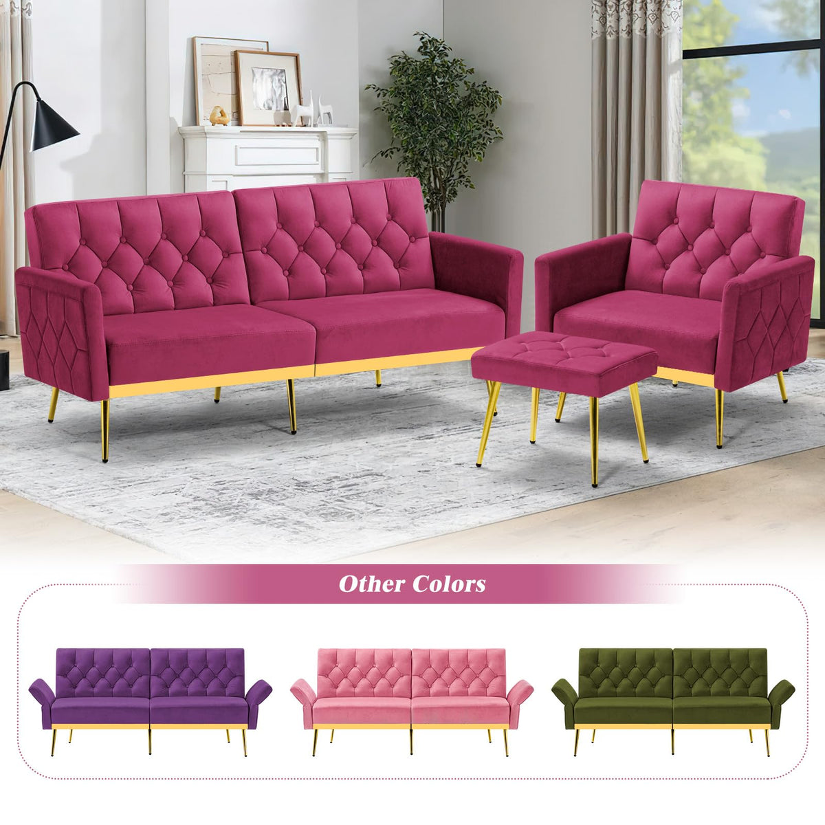 Velvet Sofa Bed with Adjustable Armrests & Backrests P60216