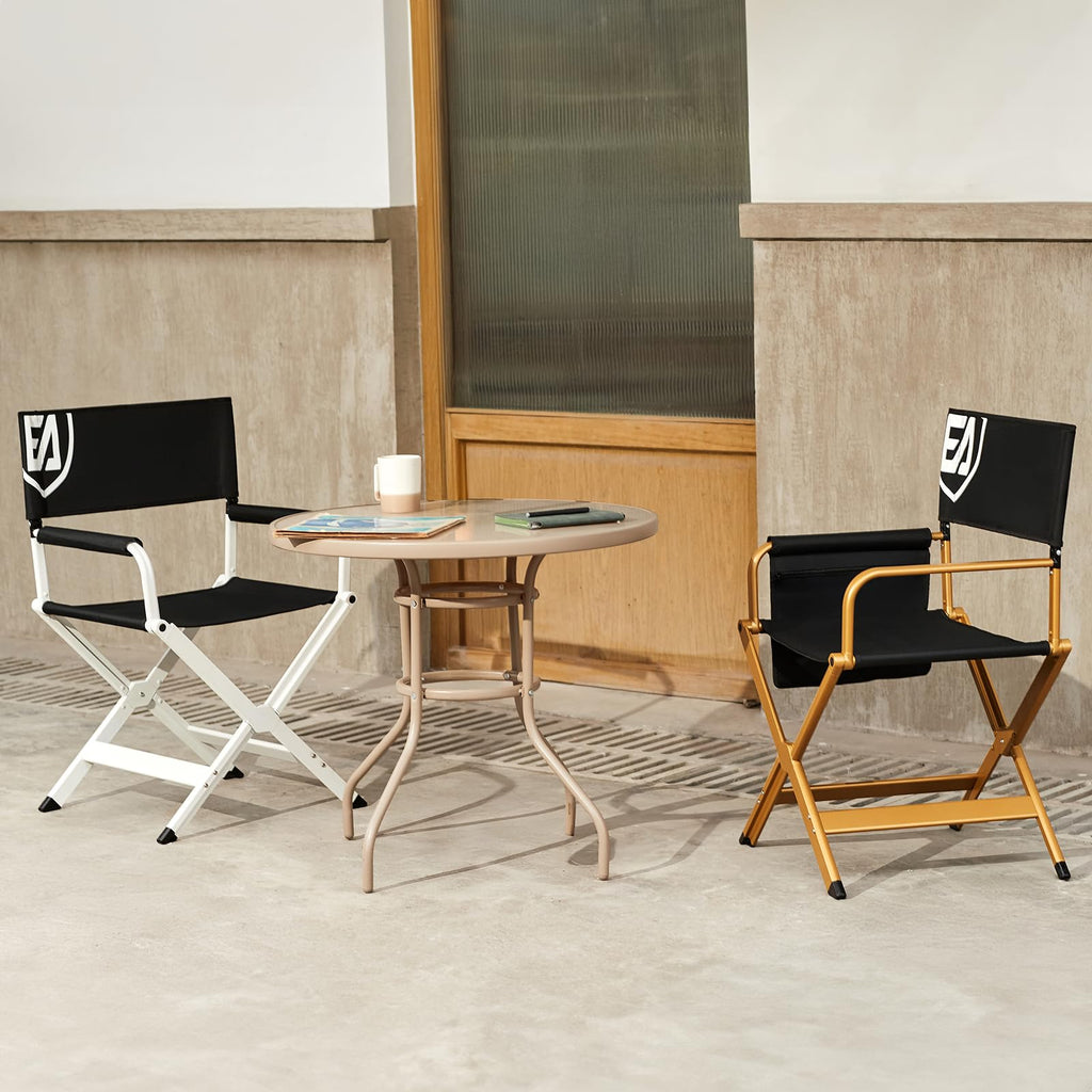 Aluminum Folding Directors Chair 19" Seat Height Black Fabric Golden Frame E691