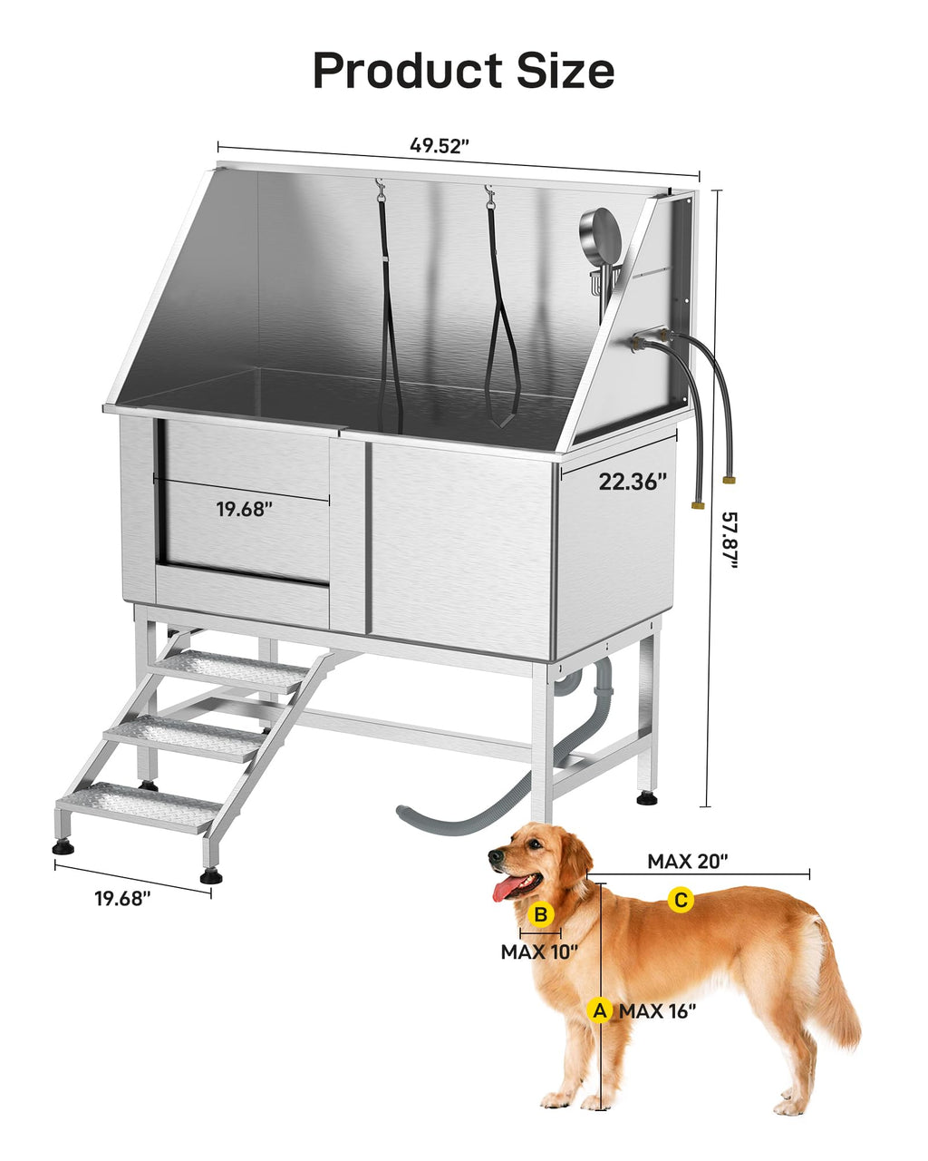 50" Stainless Steel Dog Grooming Bathtub with Faucet K10169