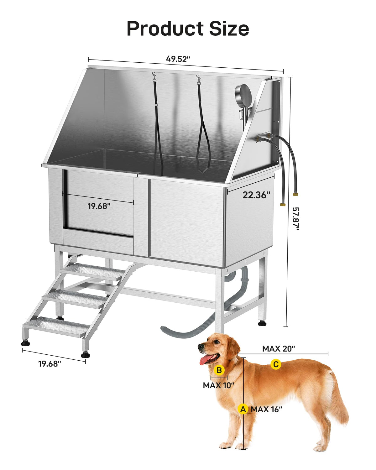 50" Stainless Steel Dog Grooming Bathtub with Faucet K10169