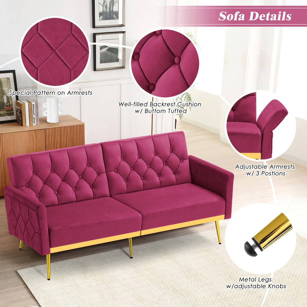 Velvet Sofa Bed with Adjustable Armrests & Backrests P60216