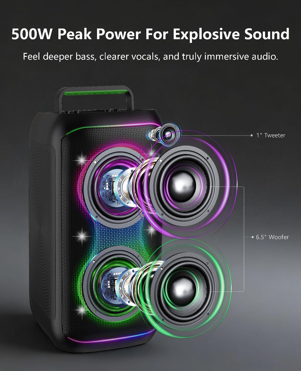 500W Karaoke Machine with 2 Wireless Microphones and Dual 6.5'' Subwoofers N917