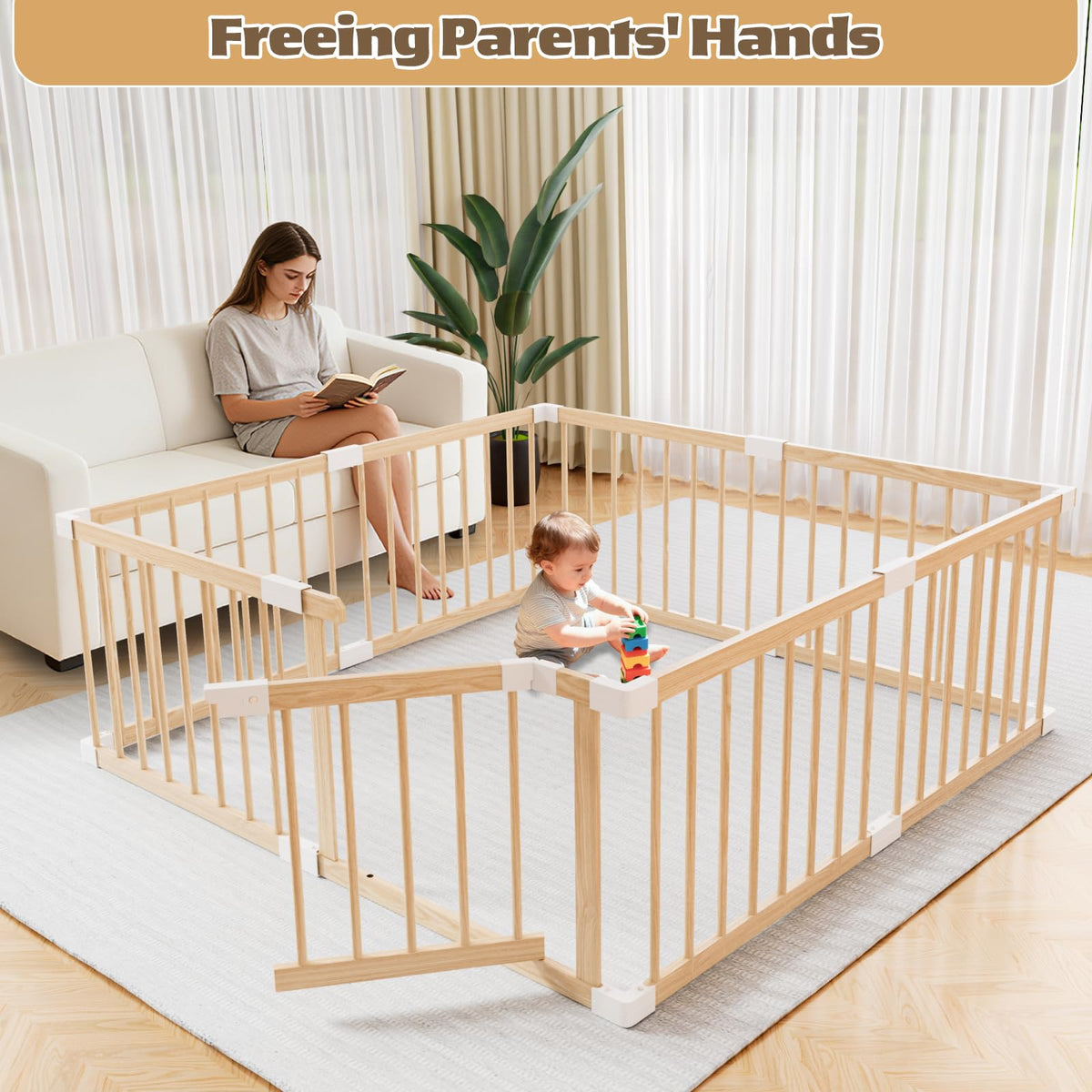 Wooden Baby Playpen 53"x53" R746630