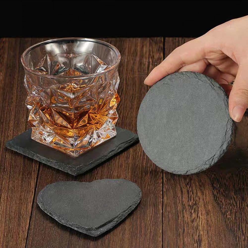 8 Pack Black Slate Coasters with Metal Holder L532064