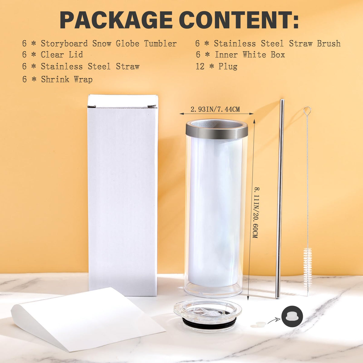 20 Oz Sublimation Snow Globe Tumbler Cup, 6 Pack C595589