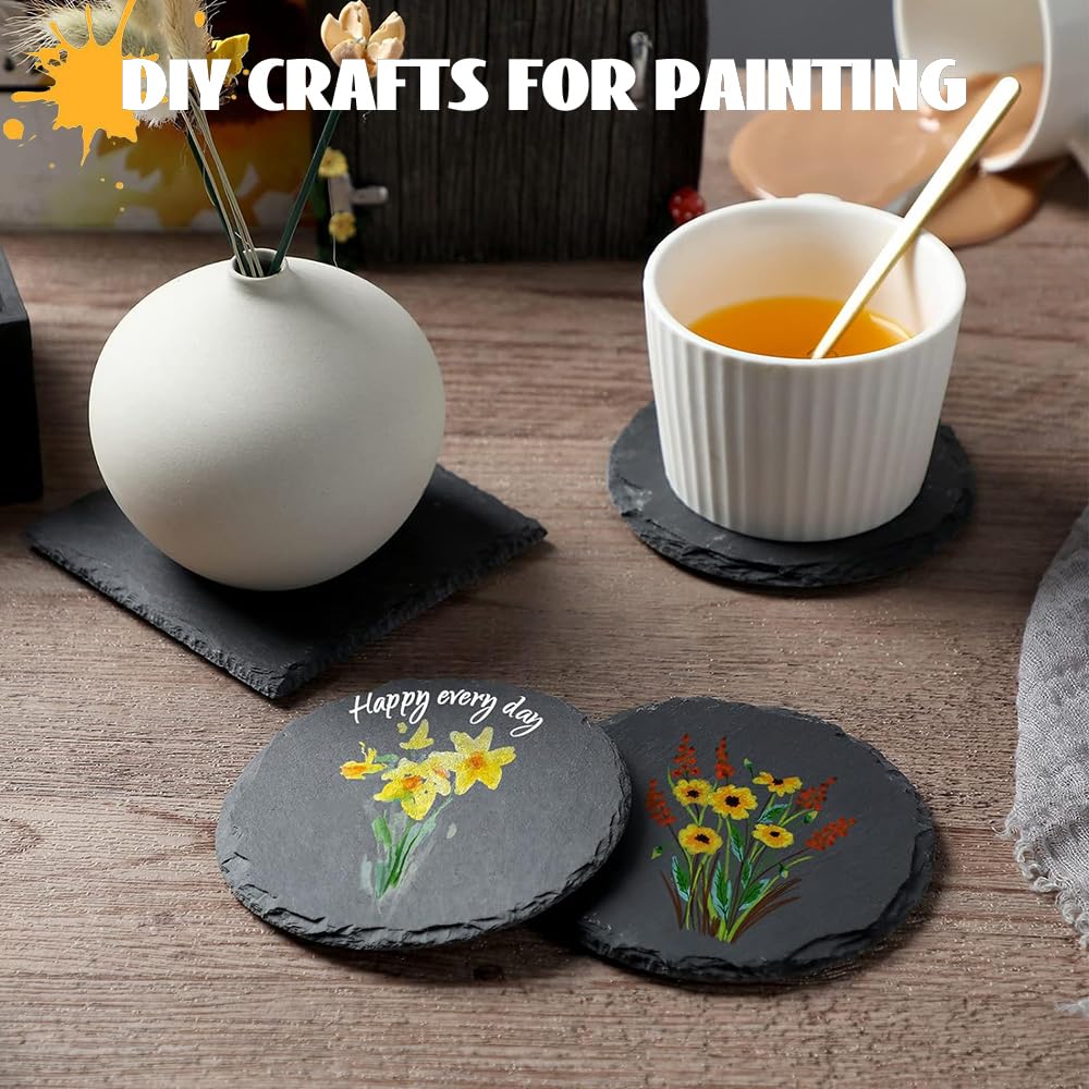 8 Pack Black Slate Coasters with Metal Holder L532064