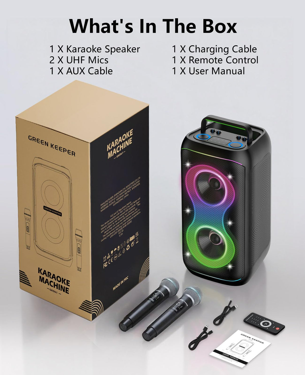 500W Karaoke Machine with 2 Wireless Microphones and Dual 6.5'' Subwoofers N917