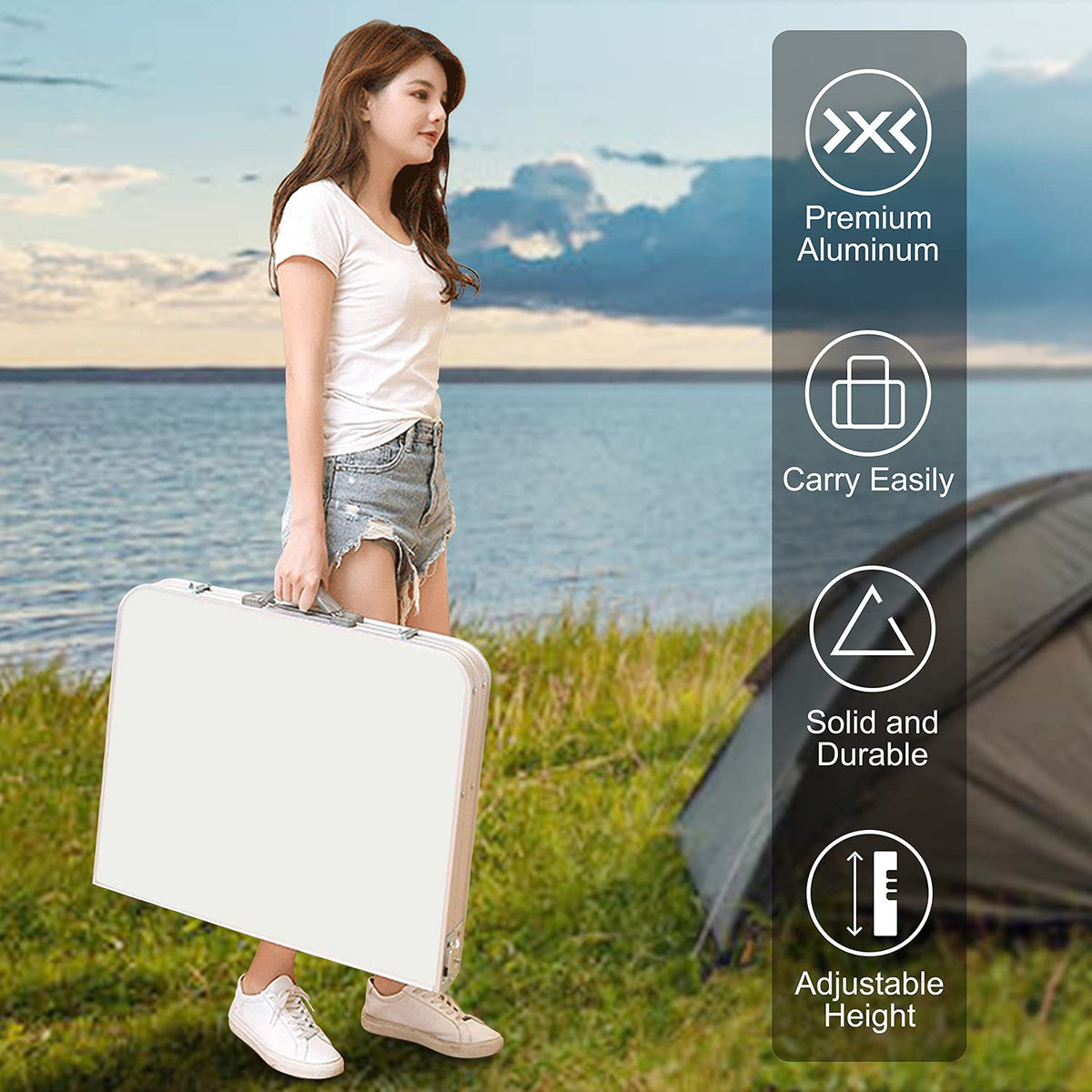 4 FT Aluminum Height Adjustable Folding Camping Table B13629
