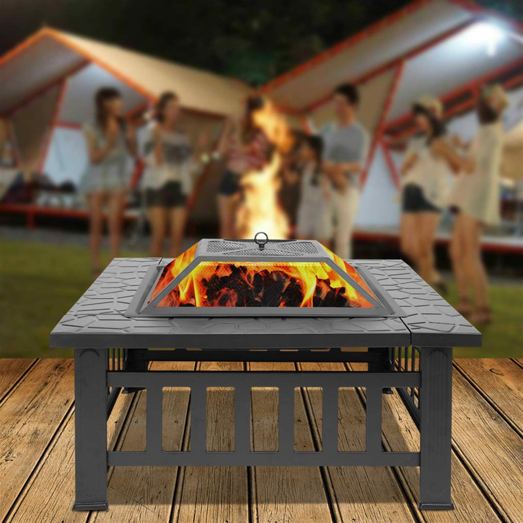 32 Inch Square Metal Wood Burning Fire Pit Y180583