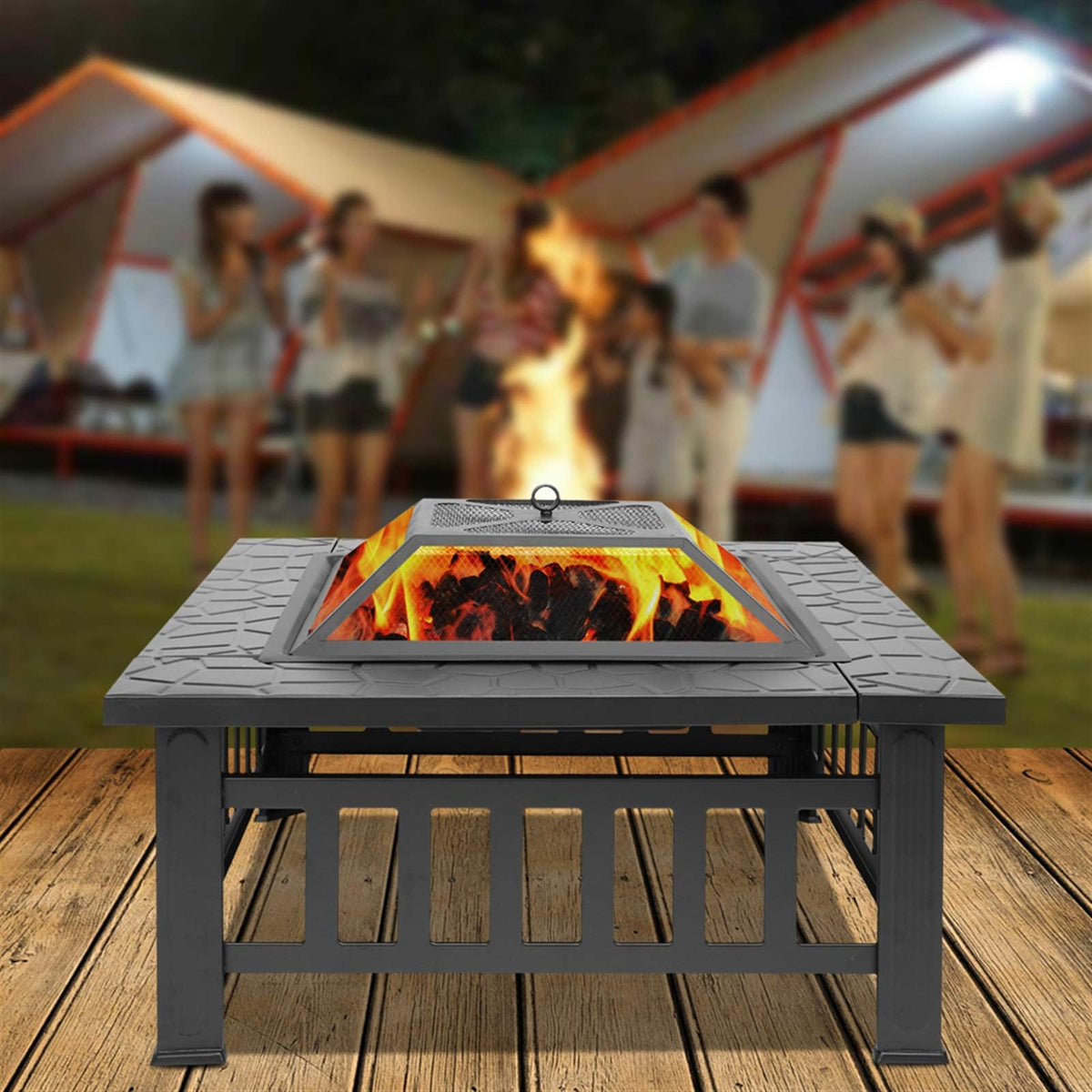 32 Inch Square Metal Wood Burning Fire Pit Y180583