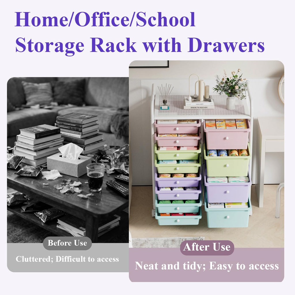 Rolling Storage Drawer Cart with Wheels and Carbon Steel Tabletop V6546