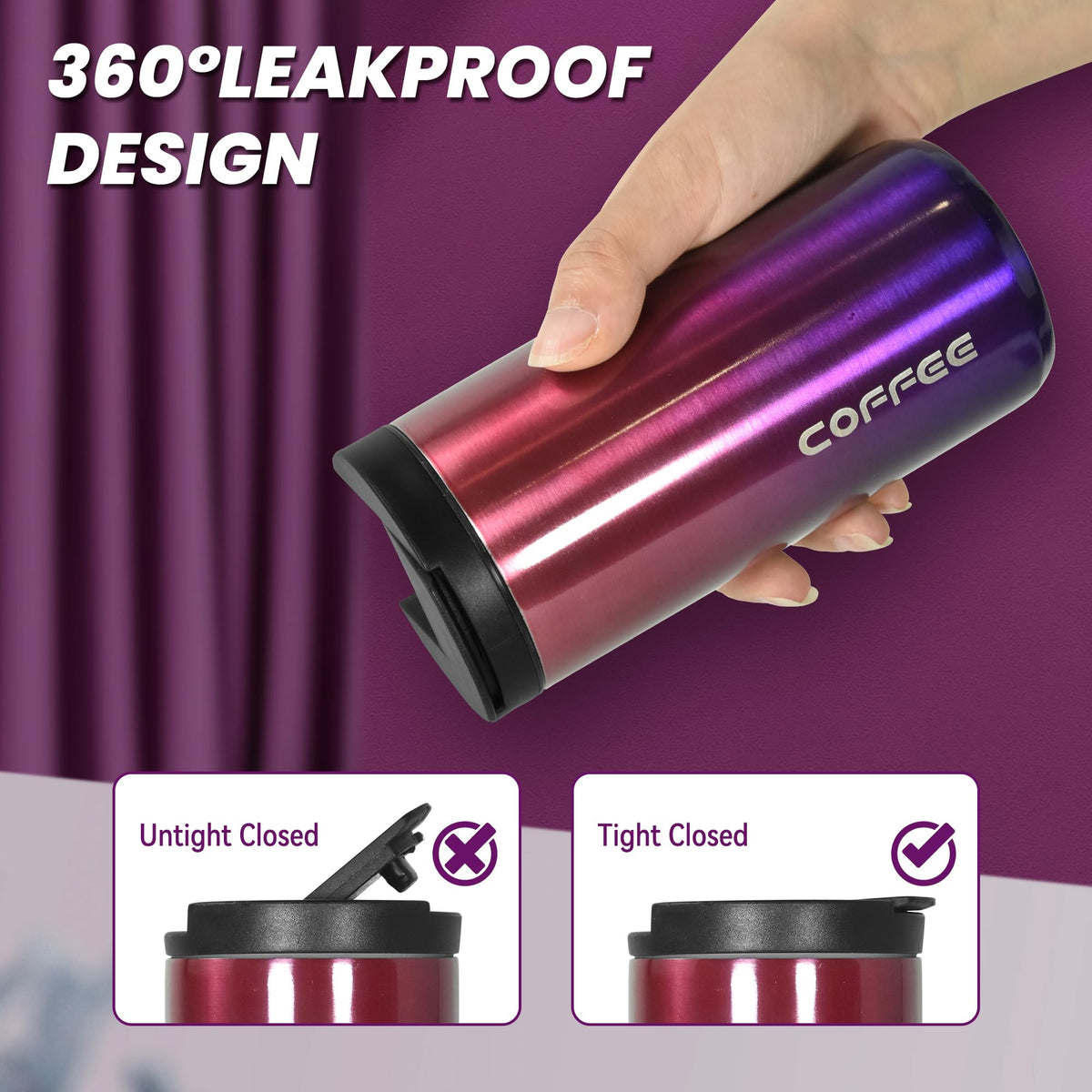 Insulated Coffee Mug 17oz 2 Pack Leak Proof Screw Lid V8190
