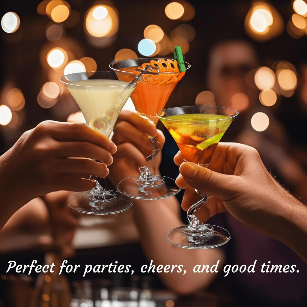 18 Pack 5 Oz Plastic Martini Glasses with Twisted Stem S405
