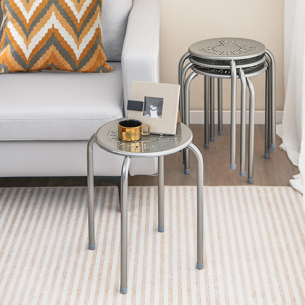 Grey 6 Pack Stackable Metal Stools O2869
