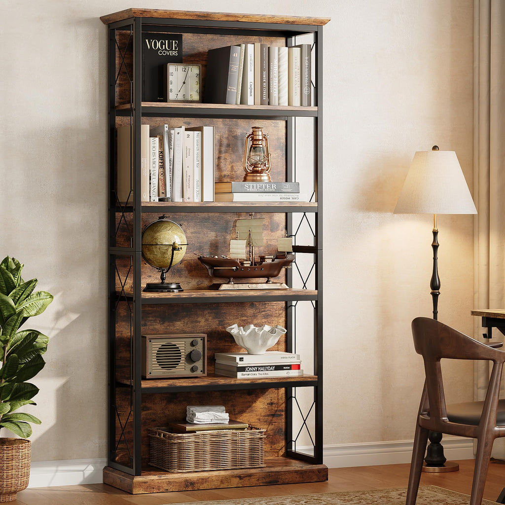 71 Inch 5 Tier Rustic Wood Bookshelf A711344