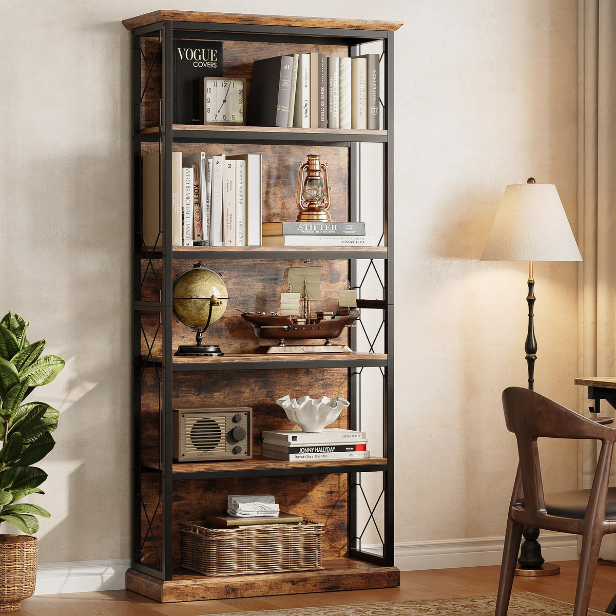 71 Inch 5 Tier Rustic Wood Bookshelf A711344