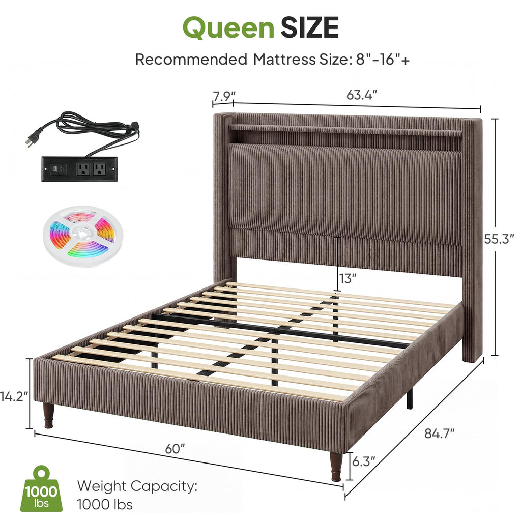 Queen Size Corduroy Upholstered Bed Frame C430