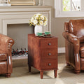 Fully Assembled Set of 2 Narrow 3 Drawer Brown End Table U9719