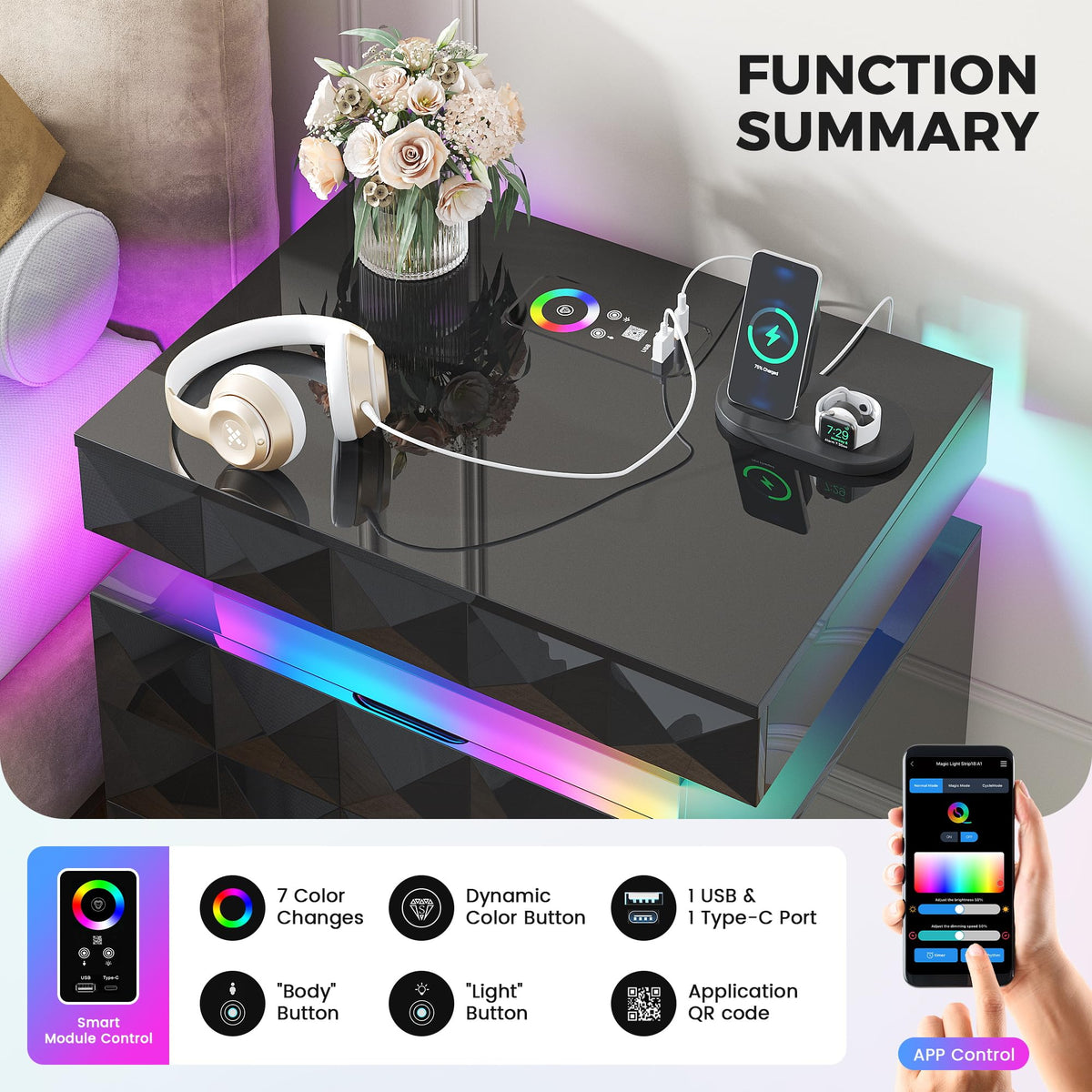 LED Night Stand with Charging Station J1725
