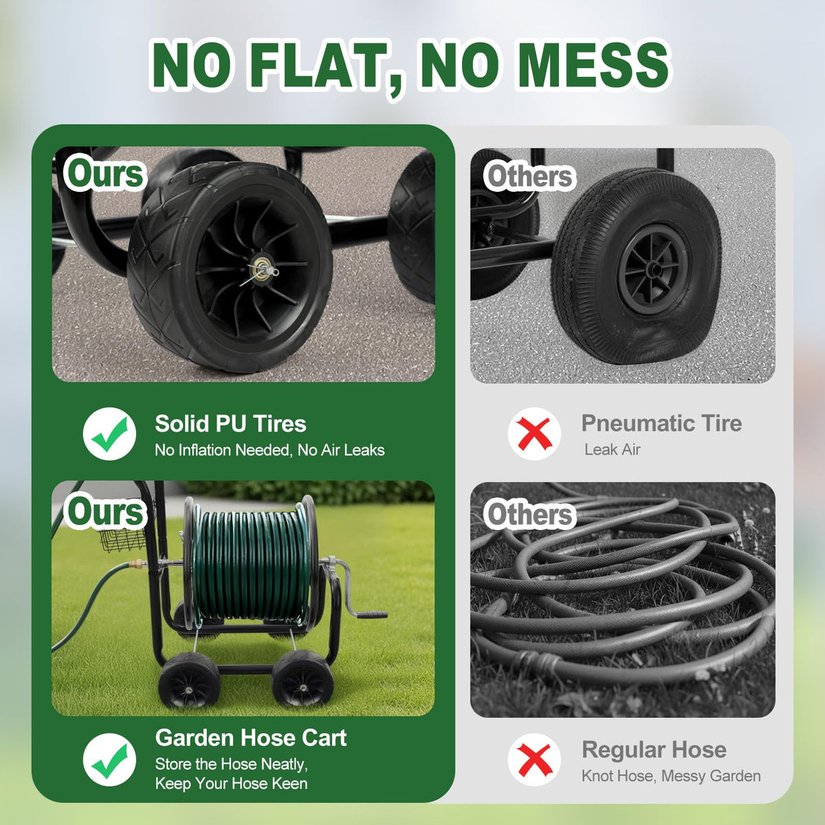 4-Wheel Portable Garden Hose Reel Cart with Storage Basket S3373