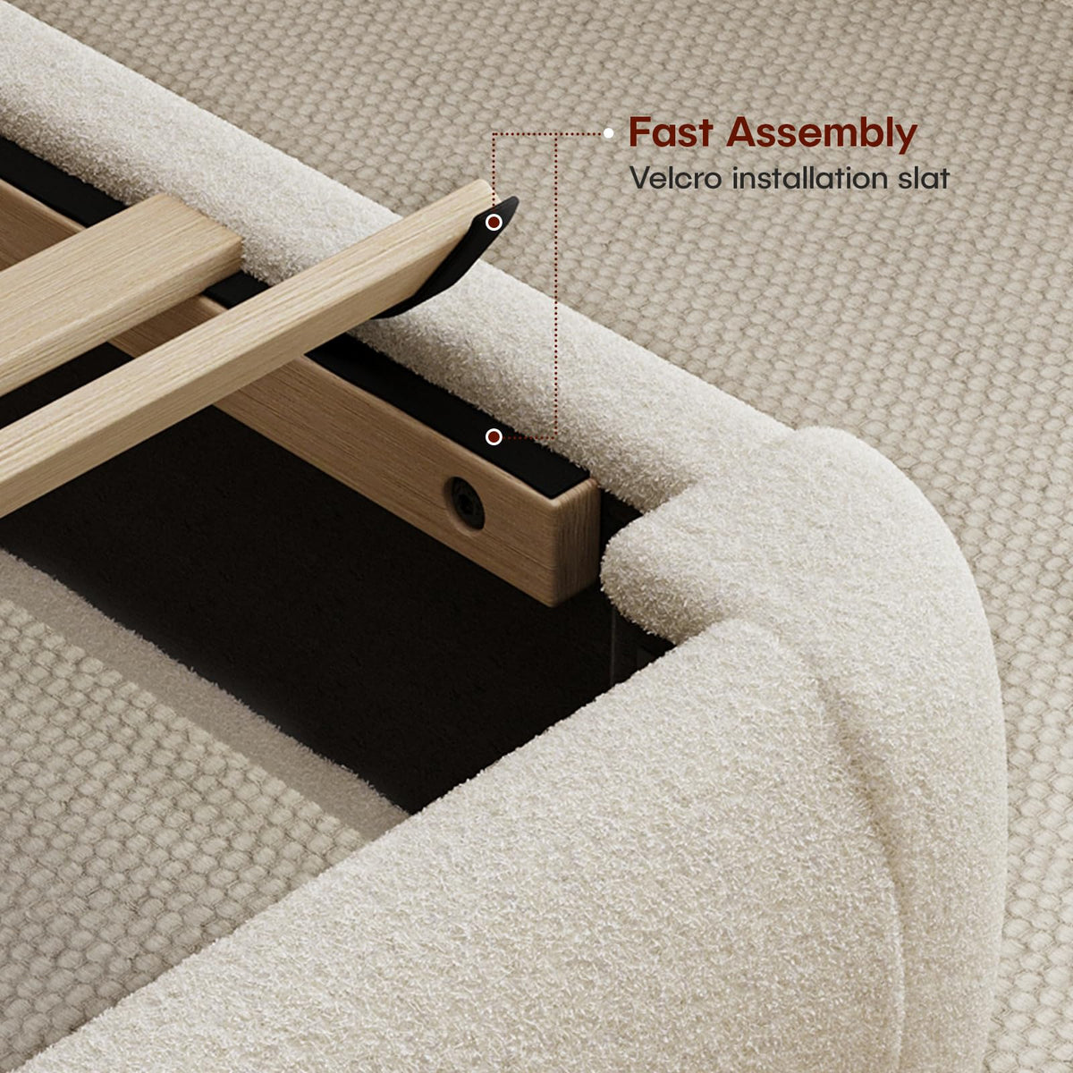 Queen Size White Boucle Upholstered Bed Frame T718806