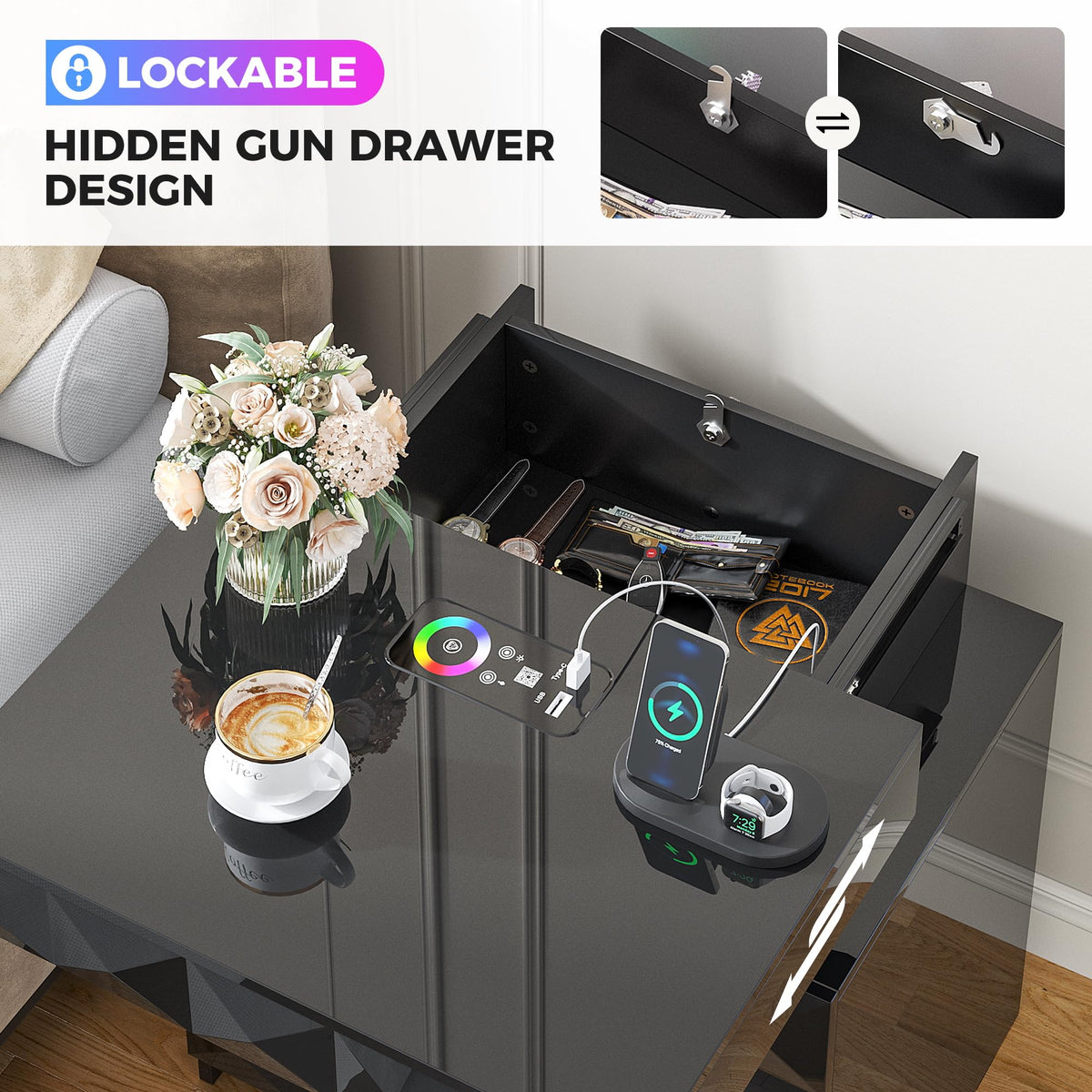 LED Night Stand with Charging Station J1725