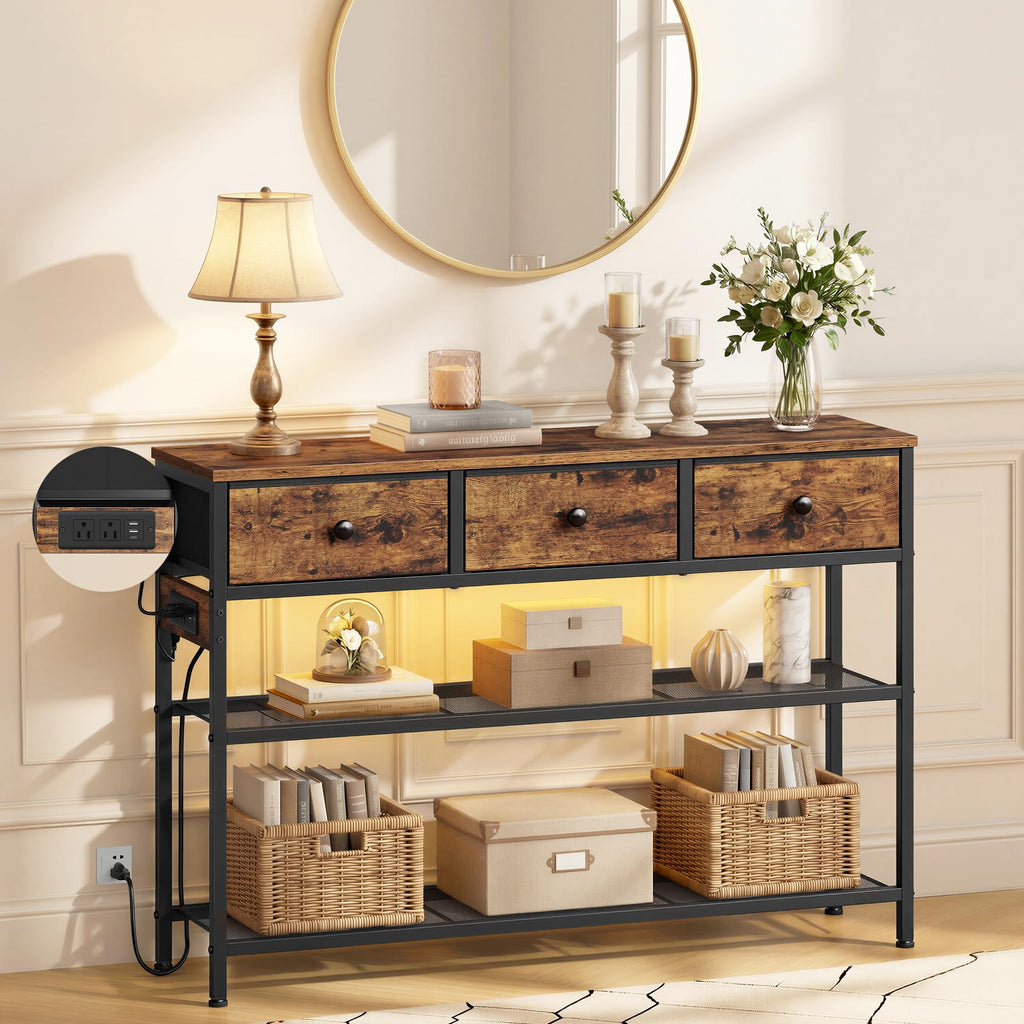 Console Table with Power Outlets and LED Lights X384