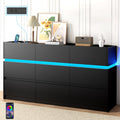 Black 9 Drawer Dresser with Charging Station and LED Lights F403