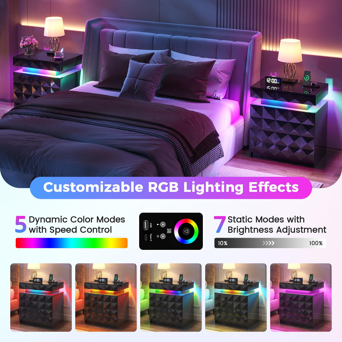 LED Night Stand with Charging Station J1725