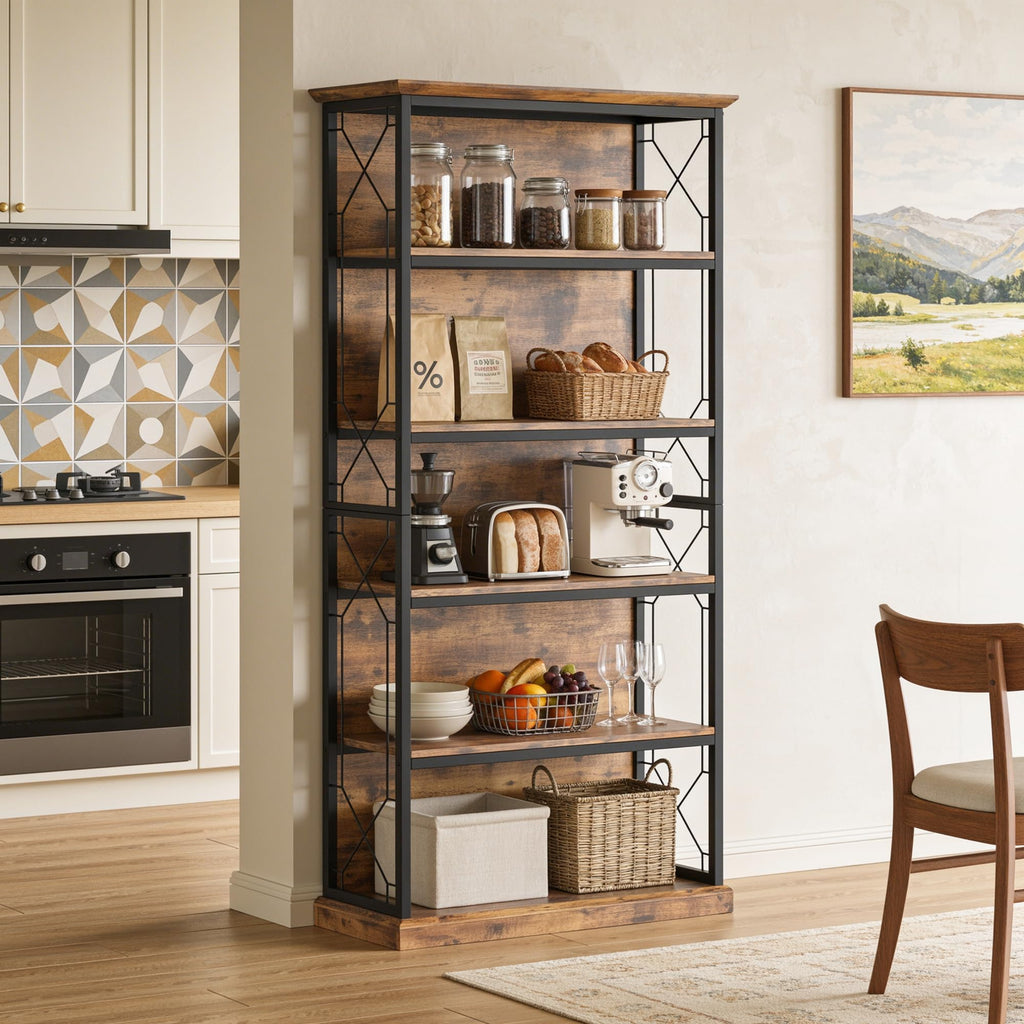 71 Inch 5 Tier Rustic Wood Bookshelf A711344