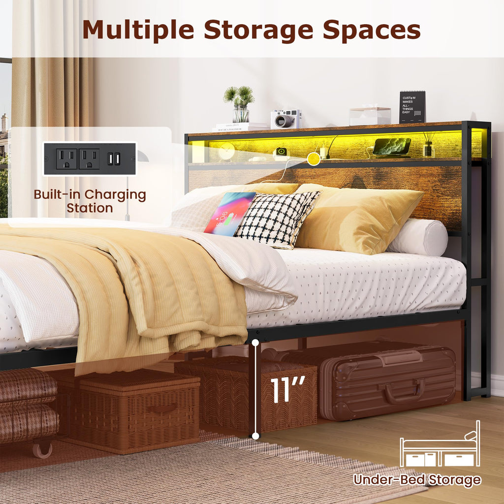 Full Size Metal Platform Bed Frame with 2 Storage Drawers G48326