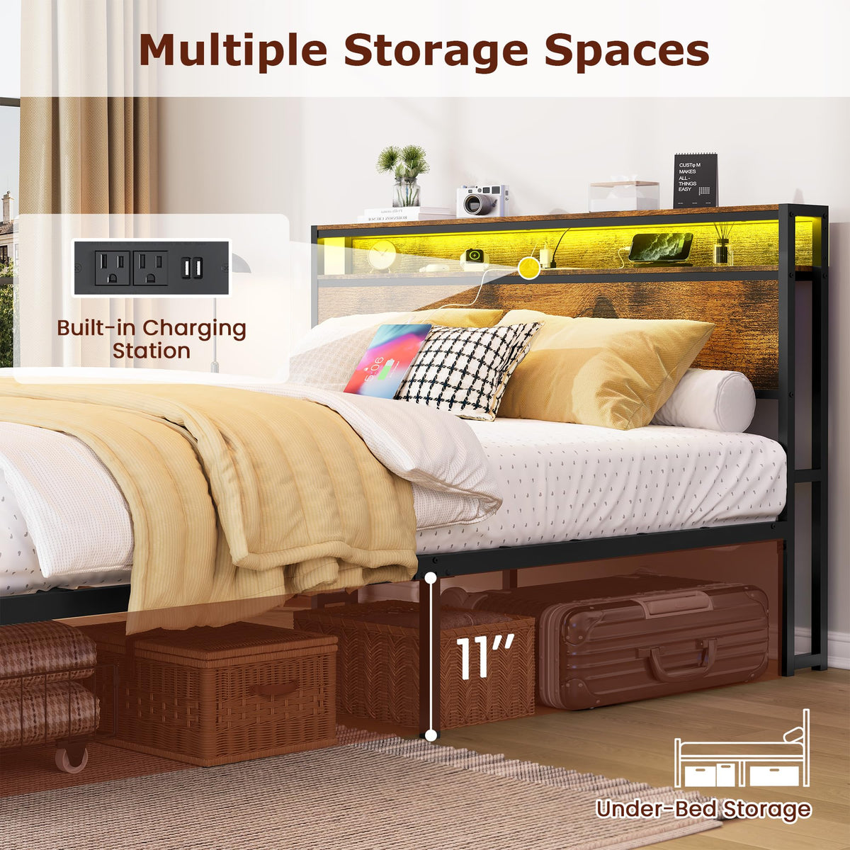 Full Size Metal Platform Bed Frame with 2 Storage Drawers G48326
