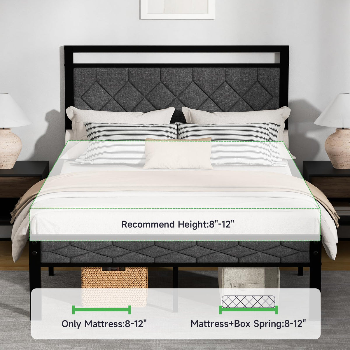 Full Size Upholstered Bed Frame Grey A34791