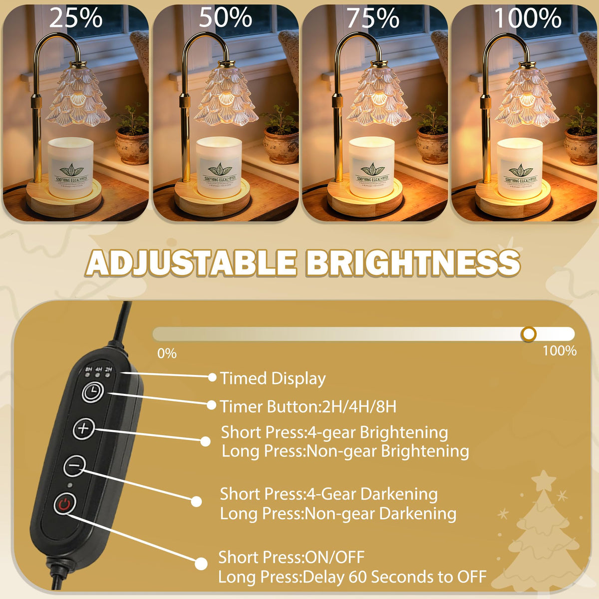 Candle Warmer Lamp with Timer Dimmable Adjustable Height O466789