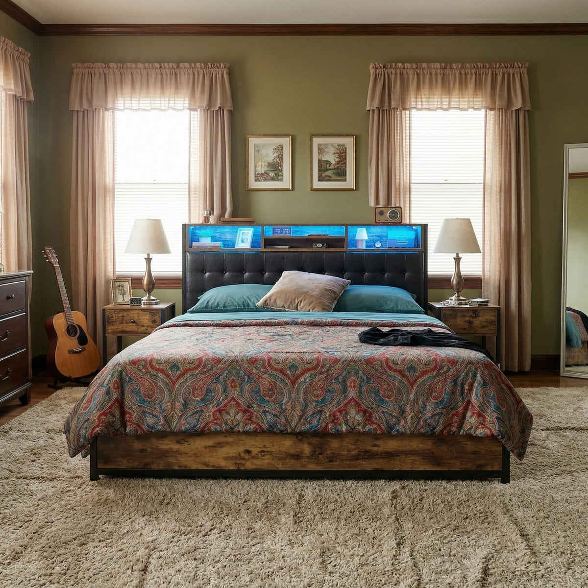 King Bed Frame with 4 Drawers Y9724