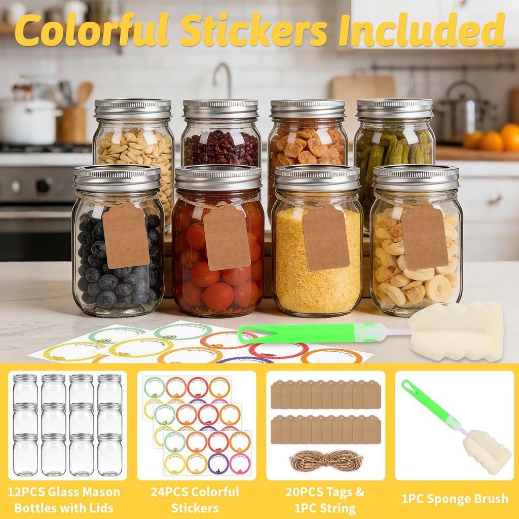 12 oz Regular Mouth Mason Jars 20 Pack J201669