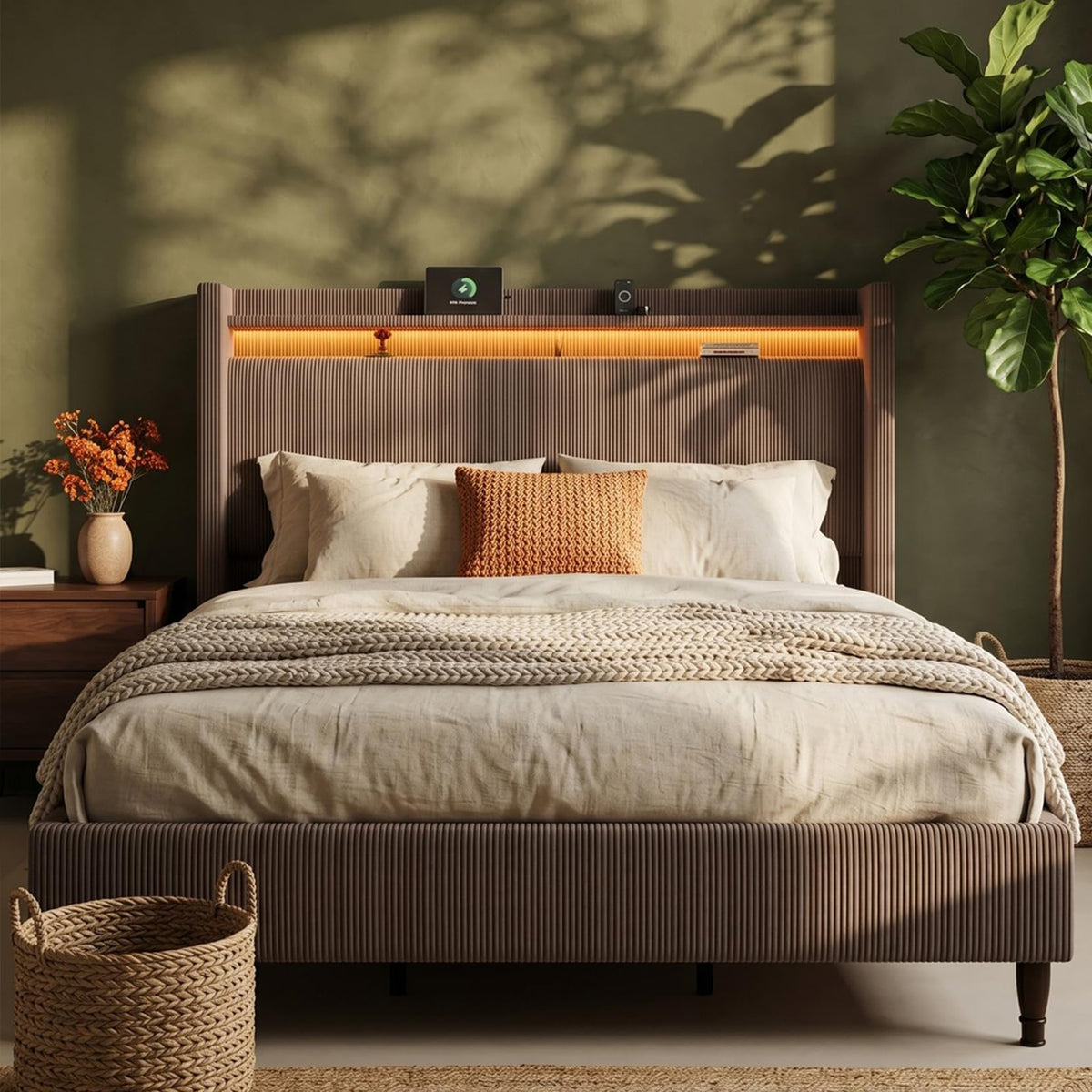Queen Size Corduroy Upholstered Bed Frame C430