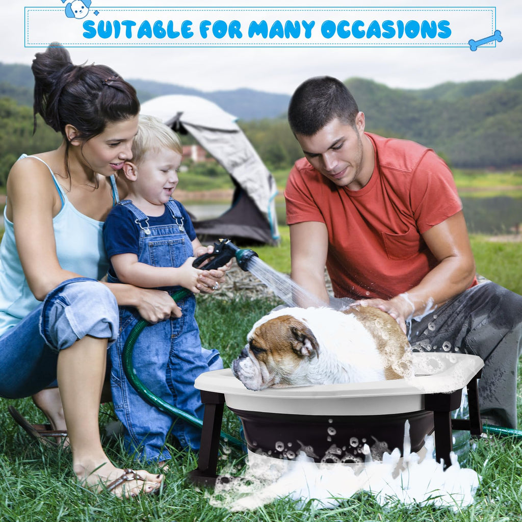 Collapsible Pet Bathtub with Water Drain Plug and Grooming Brush R61117