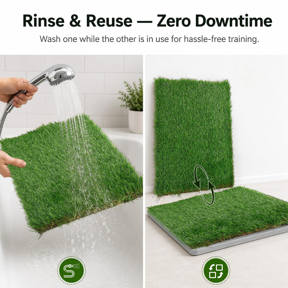 Dog Grass Pad with Tray 20" x 24" Artificial Grass Pee Pads with Non-Slip Grey Silicone Tray & 2 Replacement Grass Mats K4346